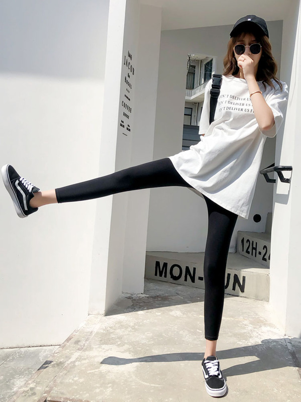 Hong Kong Autumn New Style Women's Leggings for Outerwear, Solid Color Cotton Versatile Nine-Point Slim-Fit Sports Tight-Fitting Stretchy Eight-Point Pants