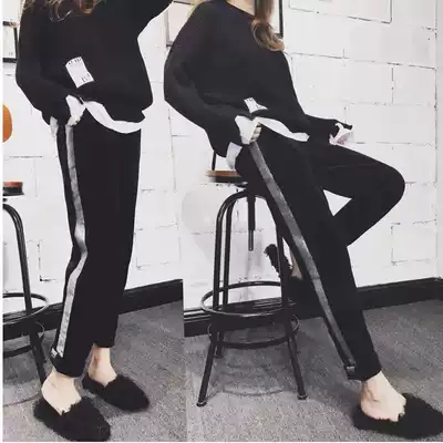 Hong Kong Tide brand autumn and winter New plus velvet loose sweatpants casual lob pants female Harlan long pants