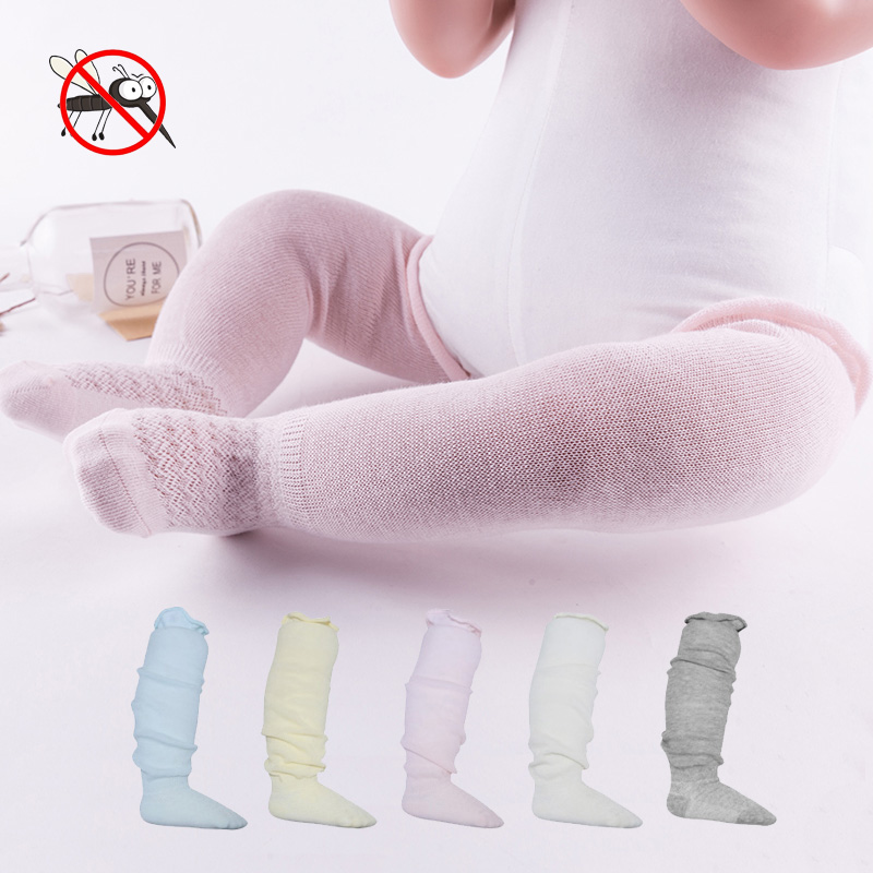 Baby stockings spring and summer over the knee socks baby high stockings thigh socks set anti-mosquito socks solid color romper socks cotton thin section