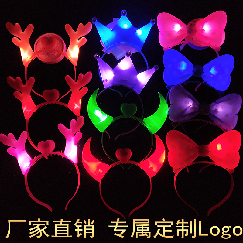 Luminous Crown Bow Tie Hair Stirrup Horn Lamp Luminous Deer Corner Hair Hoop Luminous Concert Bassist Props Bar