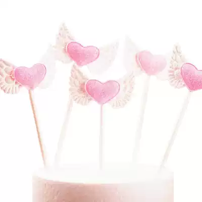 New cake decoration plug-in flag pink love Angel Wings cake decoration baking plug-in