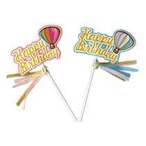 Colorful hot air balloon happy birthday cake insert Blue happy birthday hot air balloon baking flag