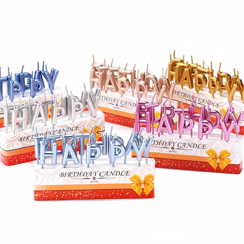 Happy gold pink large birthday happy English letter candle happybirthday cake wax