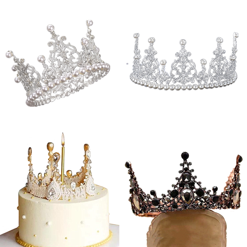 New Baroque Retro Crown Cake Decoration Net Red Black Crown Noble Queen Tiara Cake Decoration
