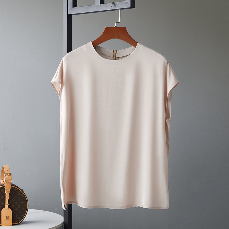 Heavyweight Hangzhou Silk Mulberry Silk Stretch Satin T-Shirt Top for Women, Short-Sleeved, 2026 Summer New Round Neck Blouse Heavyweight Hangzhou Silk Mulberry Silk Stretch Satin T-Shirt Top for Women, Short-Sleeved, 2026 Summer New Round Neck Blouse