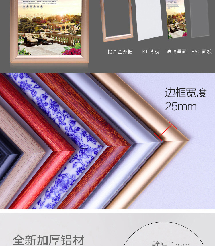 Mặt trước mở hợp kim nhôm poster khung thang máy quảng cáo khung ảnh khung hình tuyên truyền khung bên giấy phép kinh doanh tường - Kính mắt kính cận