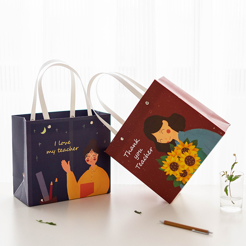 Cartoon ins wind teacher's day cute tote bag to send teacher gift gift bag high-end portable paper bag