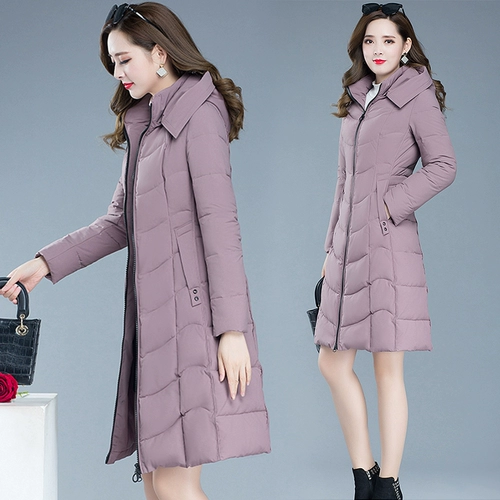 Куртка, легкий и тонкий длинный пуховик с пухом, коллекция 2022, средней длины, большой размер