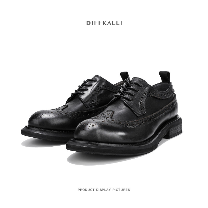 Block sculpture leisure men's leather business marriage fuel higher dress to the high-fashion English Derby shoes