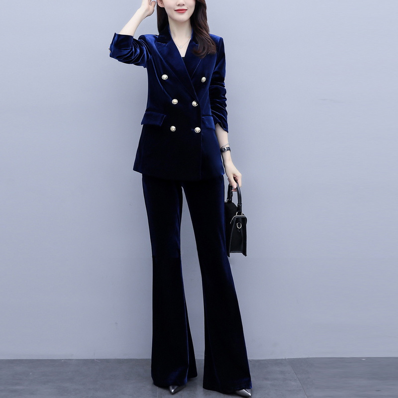 High-End Suit Jacket, Autumn and Winter New Style, Slim Fit, Fashionable and Elegant, Flared Pants, Professional Attire, Gold Velvet Suit Set for Women