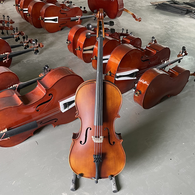 Fengmei solid wood handmade cello beginner adult violin Maple wood play send large ebony natural tiger pattern instrument