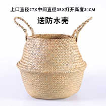 Bamboo basket flower pot green plant woven basket flower basket straw rope flower basket ornaments decorative bamboo basket round foldable cover extra large