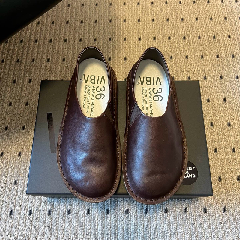 Vib Retro Wide-Toe Loafers for Women, Non-Abrasive, Wide-Toe Cowhide Slip-On Casual Shoes, Versatile and Breathable