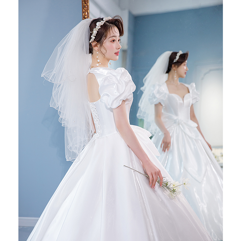 One -character satin noodle main wedding dress 2024 new bride main yarn retro tail high -end texture out of the door light yarn summer One -character satin noodle main wedding dress 2024 new bride main yarn retro tail high -end texture out of the door light yarn summer
