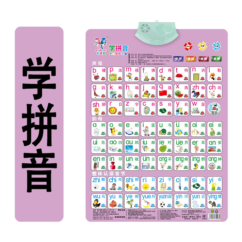 Young Children Pinyin Chinese Alphabet Sound Wall Chart full of non-drawing board Voice Cognitive Cards Early teach Tupoints Read the picture