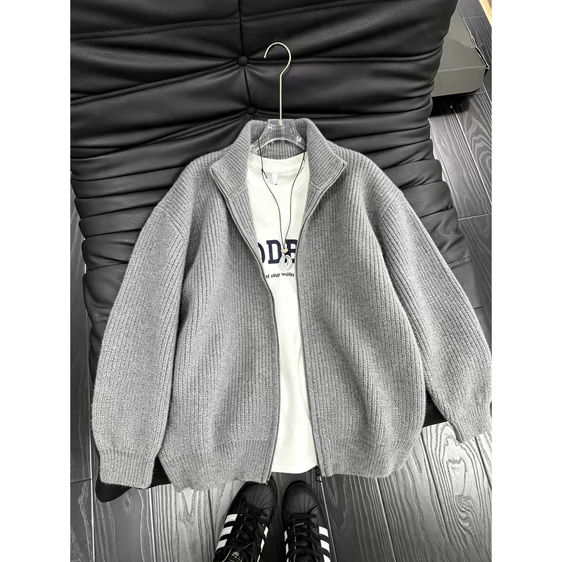 Cleanfit Double Zipper Sweater Knitted Cardigan for Men and Women, Autumn High-End Lazy Style Stand-Up Collar Jacket