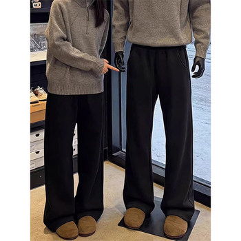 Black American-Style Heavyweight Curved Hem Sweatpants for Men and Women, Spring Season Drapey Pants, Straight-Leg, High-Waisted, Leg-Lengthening, Sports Casual Pants