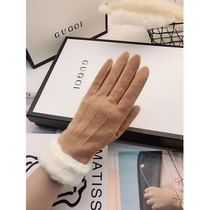 Gloves ladies autumn and winter touch screen plus velvet warm suede cute student gloves cycling winter thickened cold proof