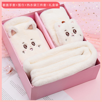 Gloves female winter Korean version of velvet tide cartoon cute flip half finger Net red ins plush Haraside wind gloves