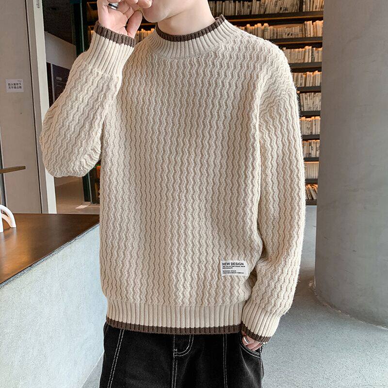 Long sleeve t-shirt male autumn winter plus suede thickened half-height neckline knit undershirt in the middle of the collar lap in the collar-Taobao