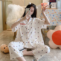 Spring and summer Thin Moon clothes cotton 5 Months 6 short sleeve breast-feeding clothes 7 pregnant womens pajamas breast-feeding clothes summer