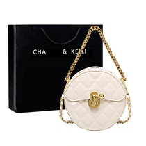 Small fragrant wind Girl Pack 2022 new slanted satchel Spring Summer Xiaoqing New fashion 100 hitch genuine leather single shoulder chain small round bag