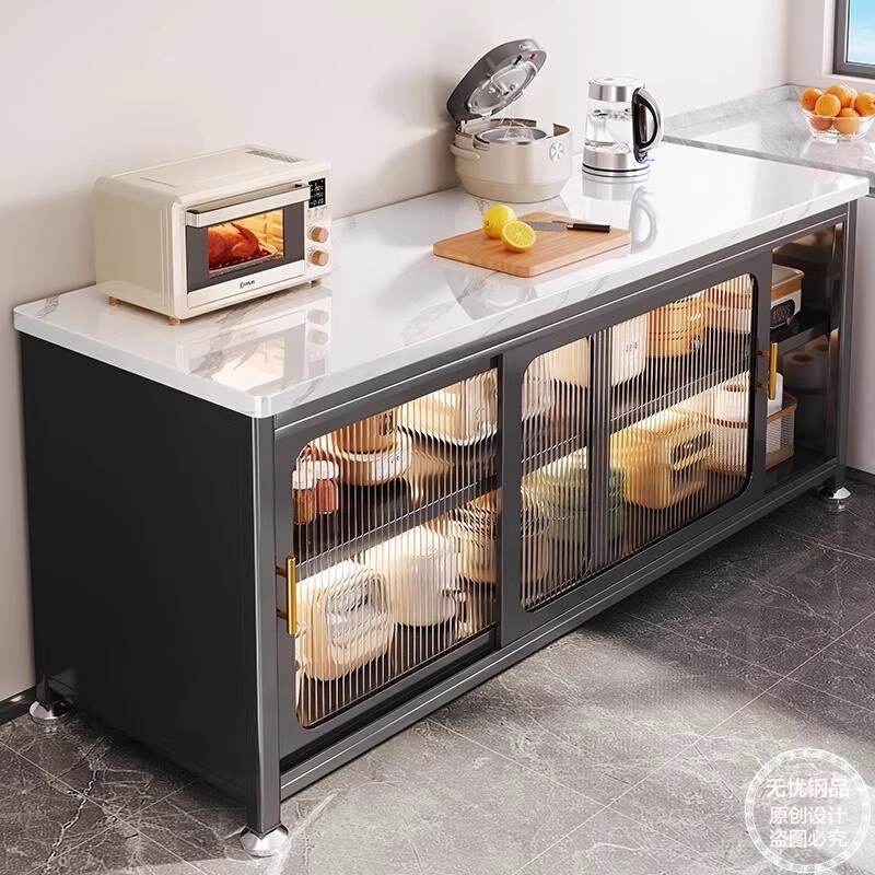 New Kitchen Storage Rack, Household Integrated Floor-Standing Dust-Proof Storage Cabinet, Multi-Functional Sliding Door Slate Sideboard