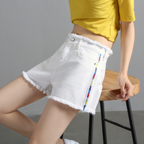  White denim shorts womens summer 2020 new a-line burrs show thin fashion all-match high waist loose wide leg hot pants