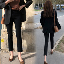  Jeans womens straight loose thin 2020 new spring Korean high waist nine-point all-match black wide-legged pants