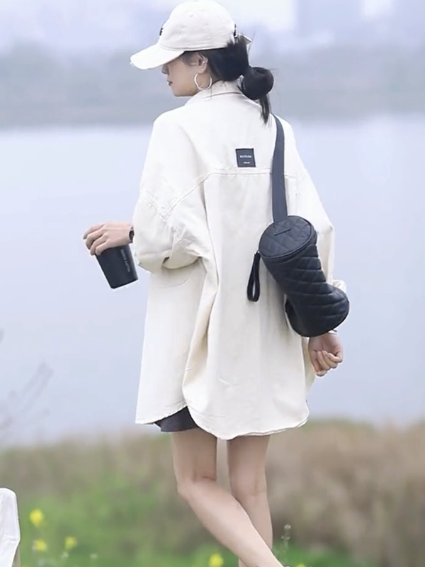 European Style Mid-Length Coat for Women, Thin and Loose Fit, Petite Size, 2026 Spring/Summer Design, Denim Cotton Sun Protection Shirt