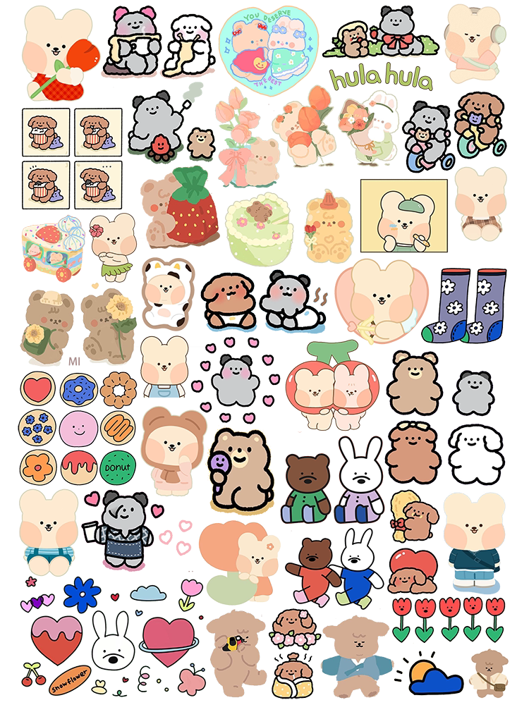 ins wind hand ledger sticker cute little bear couple small animal decor with salt series material sticker and paper subface DIY