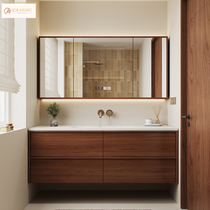 Medieval style skeleton line Corian integrated basin oak bathroom cabinet combination bathroom washbasin bathroom customization