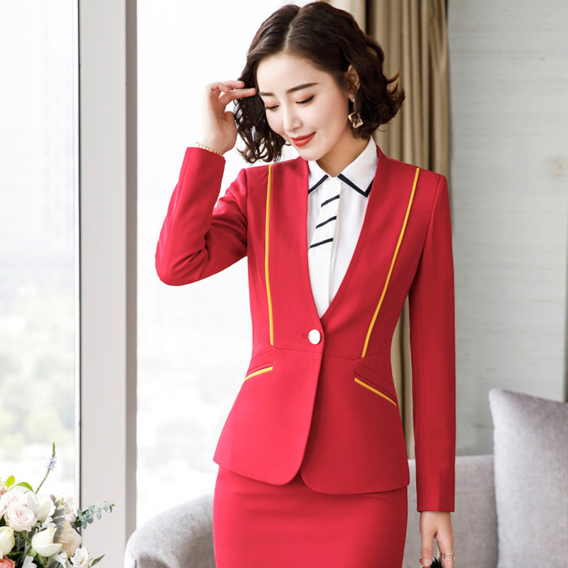 Flight Attendant Uniform Suit Women 2020 Autumn Winter New Fashion Temperament Hotel Front Tooling Beautician work clothes