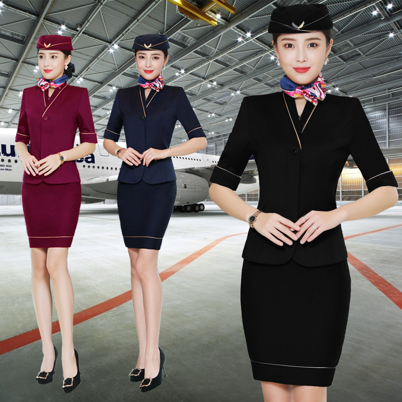 Stewardess uniform female professional suit fashion temperament mid-sleeve KTV waiter hotel front desk beautician overalls