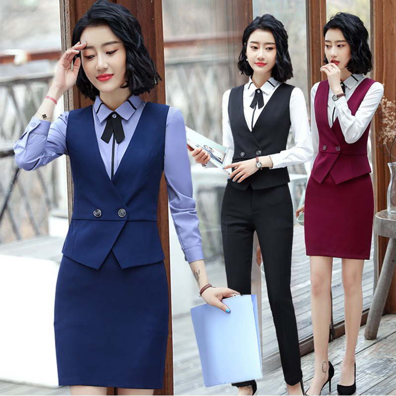 Workplace suit for the autumn horse-coated three-piece OL beauty salon hotel suit Han edition of the air-stewardship uniform suit