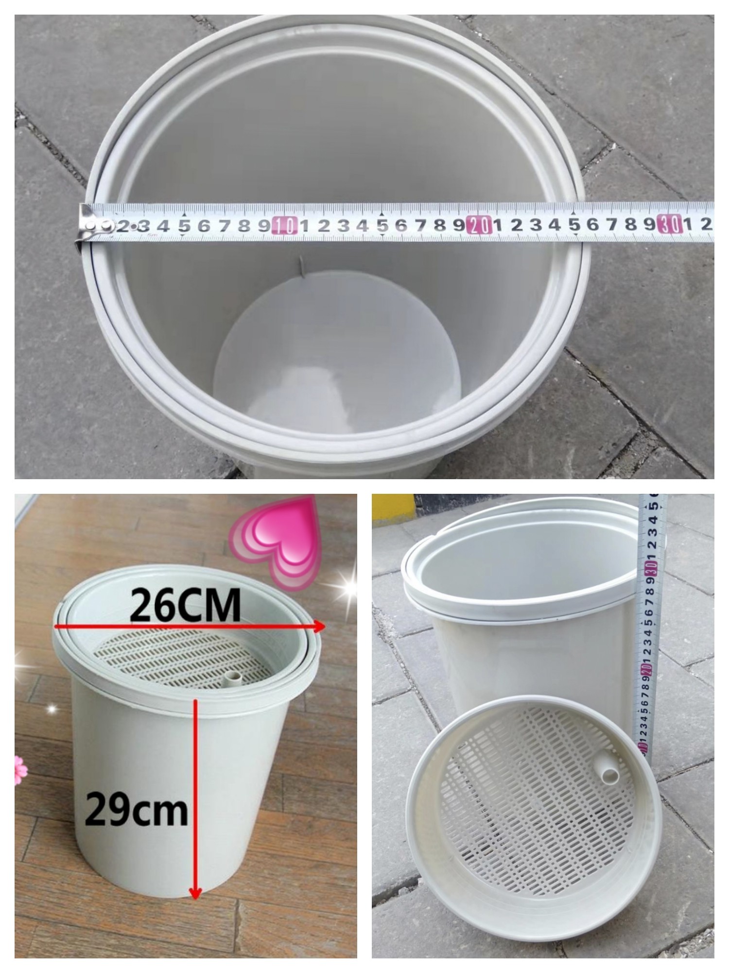 加厚塑胶茶水桶15L大号功夫茶桶 米白色茶水过滤排水桶2入组 茶渣过滤接水废水桶