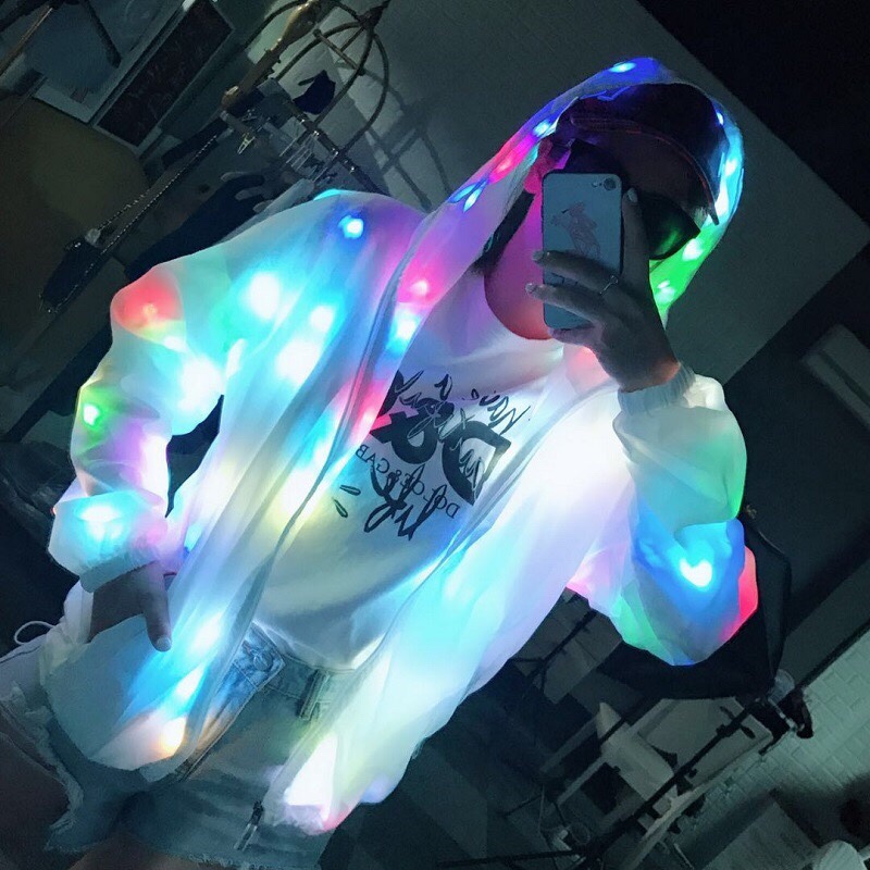 American Tiktok Autumn and Winter Led Light-Up Jacket Bar Music Festival Cool Gear Multicolored Flashing Electronic Hooded Jacket