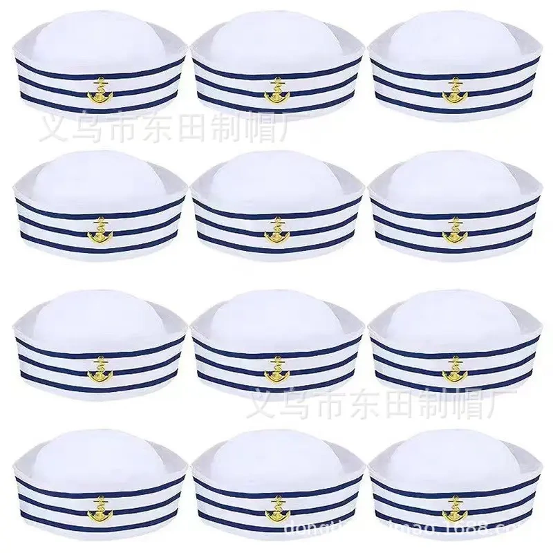 Blue Striped Sailor Hat with Blue Stripes, Dome-Shaped Anchor Hat, Large Brim Hat, Party Supplies Blue Striped Sailor Hat with Blue Stripes, Dome-Shaped Anchor Hat, Large Brim Hat, Party Supplies