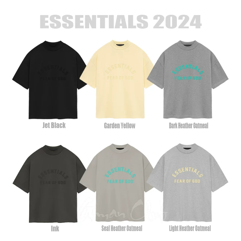 FOG Essentials тяжелая короткая футболка Gman High Street контрастный цвет хлопок 2024 весна 100% хлопок круглый вырез универсальная для всех сезонов