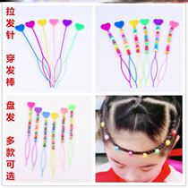 European-style children's bead hair needle set small double-needle pattern hair threading device ball head hook hair stick