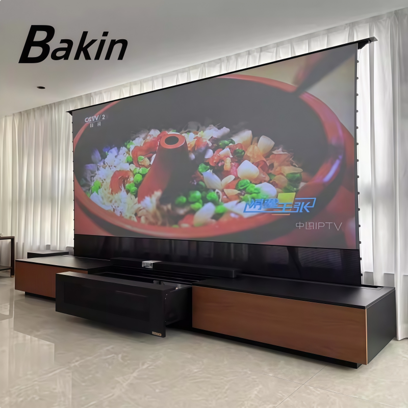 100-120inch Fully Electric Floor Rising Screen Curved Screen Integrated Laser Tv Cabinet Telescopic 4K Home Theater
