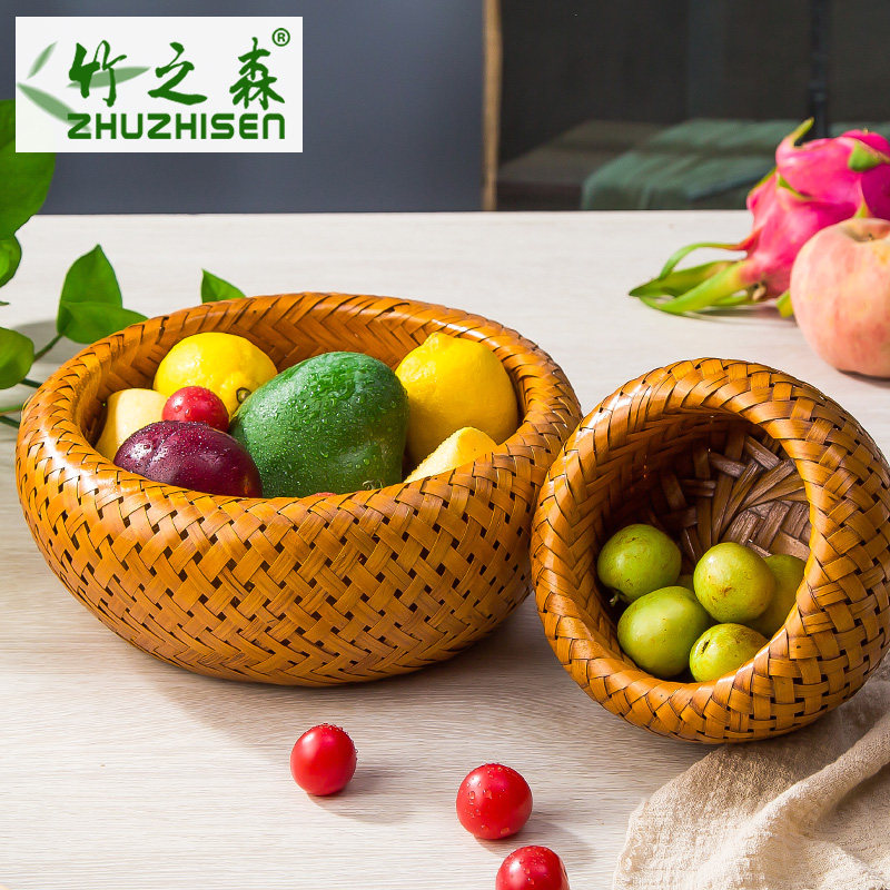 Bamboo Forest Bamboo Weaving Creative Living Room Dried Fruit Snacks Storage Basket Tea Basket Retro Handmade Crafts