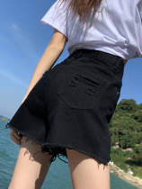 Web officiel 2023 argent dété avec la bouche pure denim shorts femmes Broken Hole High Waist Slim Loose Broadleg Hot Pants