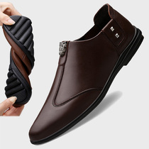 Summer new genuine leather mens shoes Han version breathable leather shoes mens soft bottom hollowed-out bean-bean shoes men with holes casual shoes