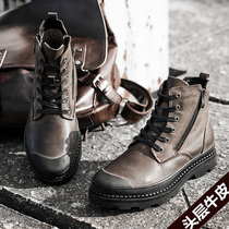 Male Boots Genuine Leather Retro Martin Boots Masculine Glint Thickened Cotton Shoes Men High Bunch Leather Shoes Winter Warm Snowy Boots