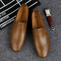 Korean version genuine leather bean shoes mens 2020 fall new head layer of cow leather 3637 small yard sloth mans shoes card its color