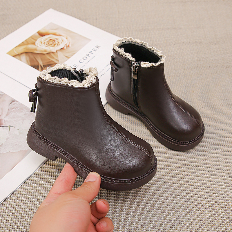 Girls' Lace Bow Princess Short Boots Autumn New Korean Style Children's Fashion British Style Toddler Leather Boots Girls' Lace Bow Princess Short Boots Autumn New Korean Style Children's Fashion British Style Toddler Leather Boots