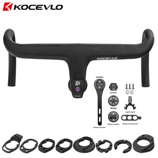 Road bicycle carbon fiber bent handlebar, lightweight, one-piece, wind-breaking, fully hidden internal cable routing, carbon handlebar with computer holder