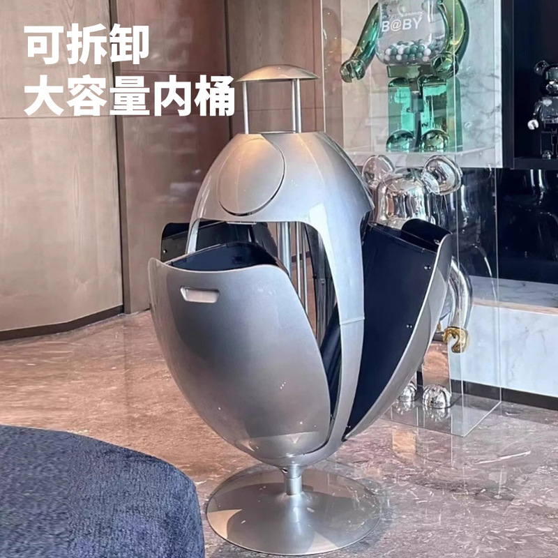 Trash Can with a Unique and Creative Dinosaur Egg Design, Waste Storage Bin for Kitchen and Living Room, Floor-Standing Decoration, Light Luxury High-End Villa Style