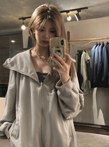 American spicy girl grey even cap cardiovert sweatshirt female spring autumn loose oversize Dont make casual 100 lap blouses